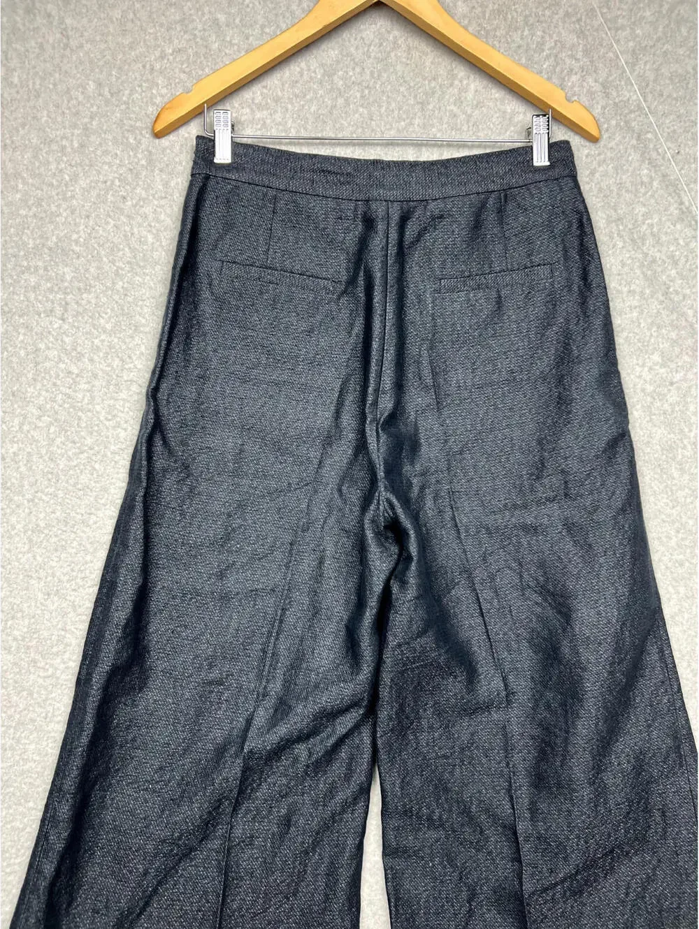 H&M Womens Chambray Linen Crop Wide Leg Pants Size 8 Modern Minimalist Office